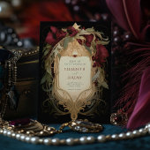 Royal Victoriaans Bruiloft Maroon Bloemen Ornament Kaart