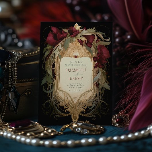 Royal Victoriaans Bruiloft Maroon Bloemen Ornament Kaart