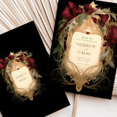 Royal Victoriaans Bruiloft Maroon Bloemen Ornament Kaart