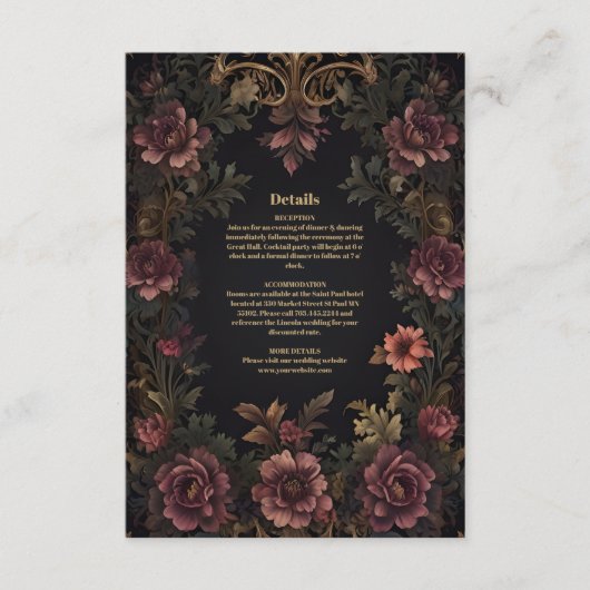 Royal Victoriaans Floral Gothic bruiloft Informatiekaartje (Voorkant)