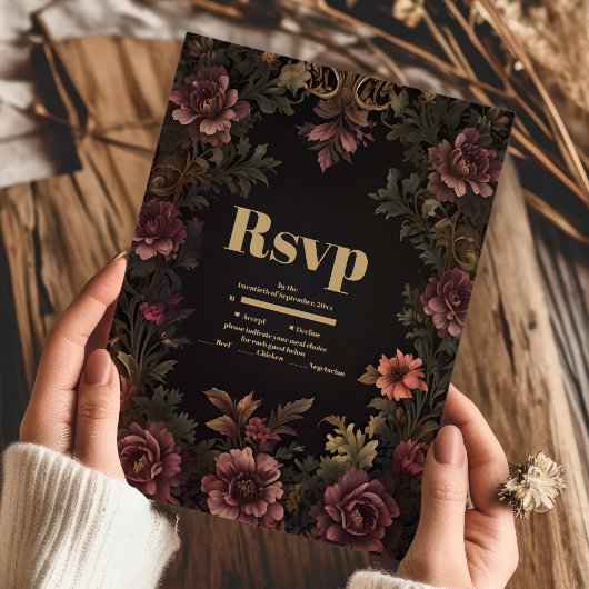 Royal Victoriaans Floral Gothic bruiloft RSVP Kaartje