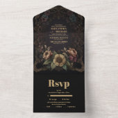 Royal Victoriaans Gothic Bloemen Bruiloft All In One Uitnodiging (Binnen)