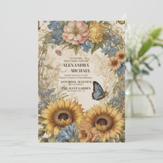 Royal Victoriaans Tuin Bruiloft Kaart (Staand voorkant)