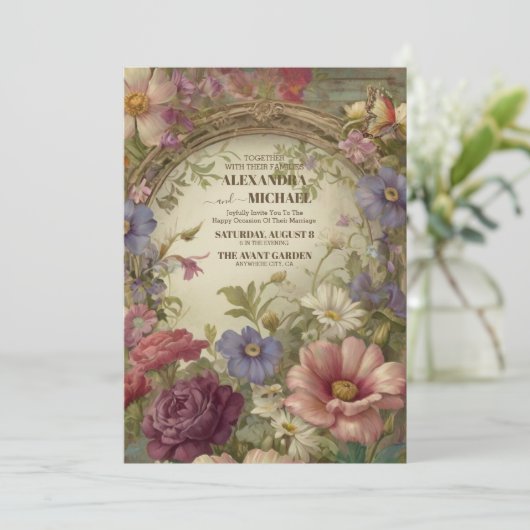 Royal Victoriaans Tuin Bruiloft Kaart (Staand voorkant)