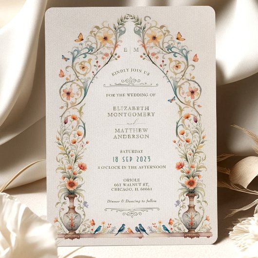 Royal Victoriaans Vlinders Vogels Bruiloft Kaart