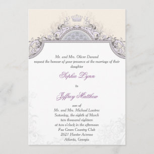 Royal Vintage Wedding Invitation Scrolls and Crown Kaart