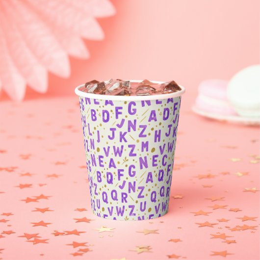 Royal Violet Alphabet Sparkle Papieren Bekers (Insitu)