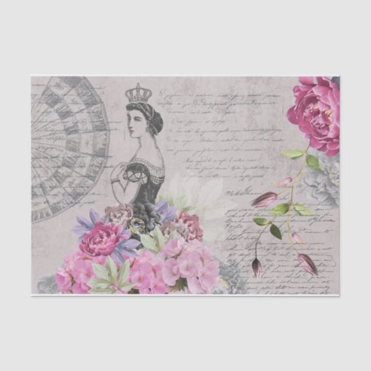 Royal Vrouw Mode Bloemen & Handschrift Tissuepapier (Voorkant)