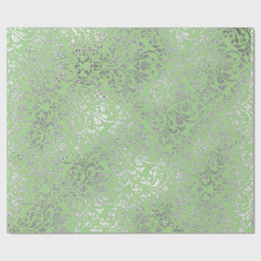 Royal Wedding Damask Mint Groen Zilver VIP Cadeaupapier (Vlak)