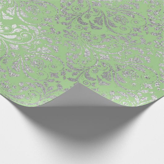 Royal Wedding Damask Mint Groen Zilver VIP Cadeaupapier (Hoek)