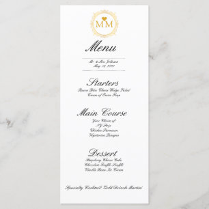 Royal Wedding Gold Heart Monogram   Menu Dinner