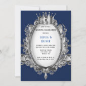 Royal Wedding Invitatio Navy Blue en Silver Lijst Kaart (Voorkant)
