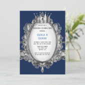 Royal Wedding Invitatio Navy Blue en Silver Lijst Kaart (Staand voorkant)