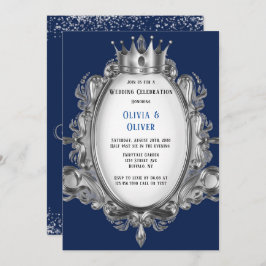 Royal Wedding Invitatio Navy Blue en Silver Lijst Kaart