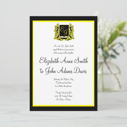Royal Wedding Invitation Black en Gold Kaart (Staand voorkant)