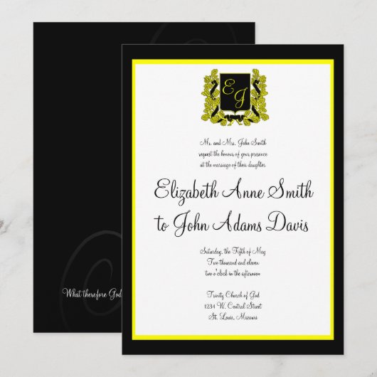 Royal Wedding Invitation Black en Gold Kaart (Voorkant / Achterkant)