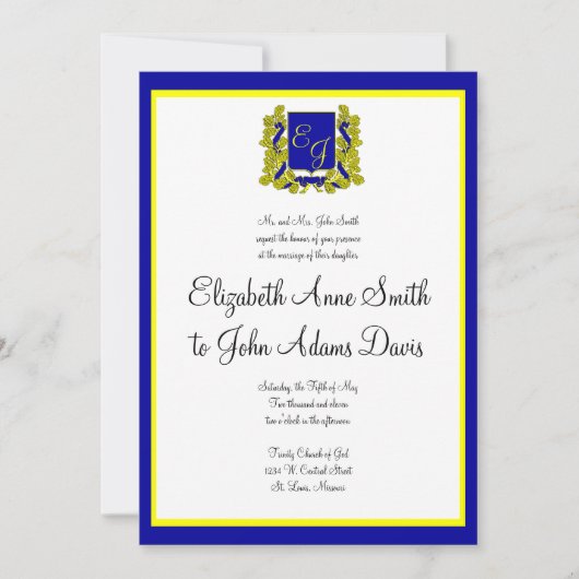Royal Wedding Invitation Blue en Gold Kaart (Voorkant)