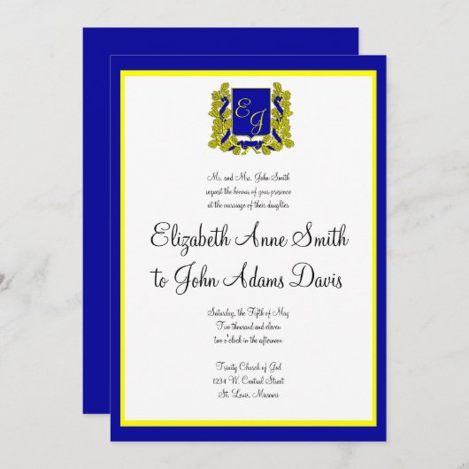 Royal Wedding Invitation Blue en Gold Kaart (Voorkant / Achterkant)