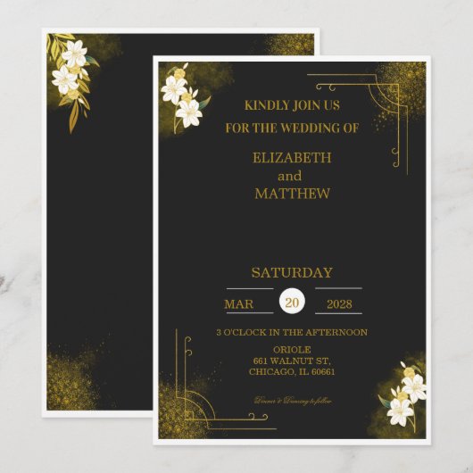 Royal wedding invitation in black and gold kaart (Voorkant / Achterkant)