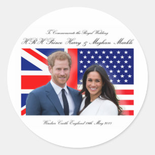 Royal Wedding Prince Harry en Meghan Markle Ronde Sticker