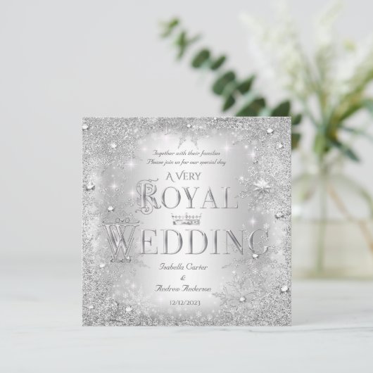 Royal Wedding Silver Winter Wonderland Crown Kaart (Staand voorkant)