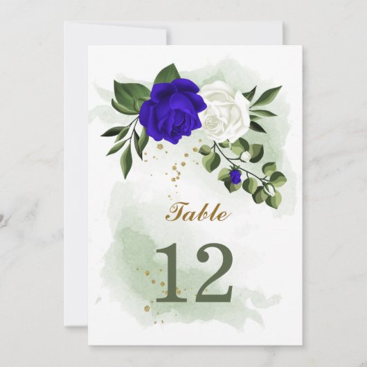 royal white floral greenery table number kaart (Voorkant)