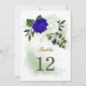royal white floral greenery table number kaart (Achterkant)