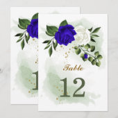 royal white floral greenery table number kaart (Voorkant / Achterkant)