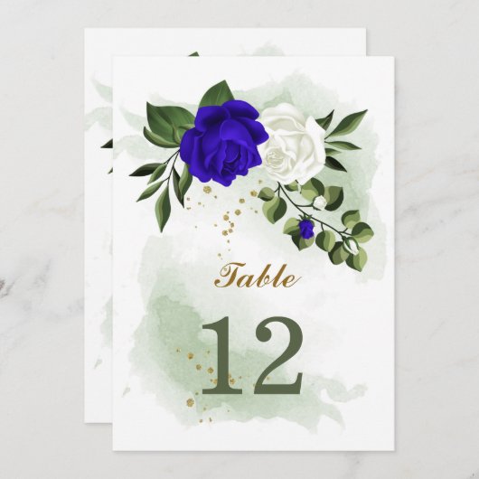 royal white floral greenery table number kaart (Voorkant / Achterkant)