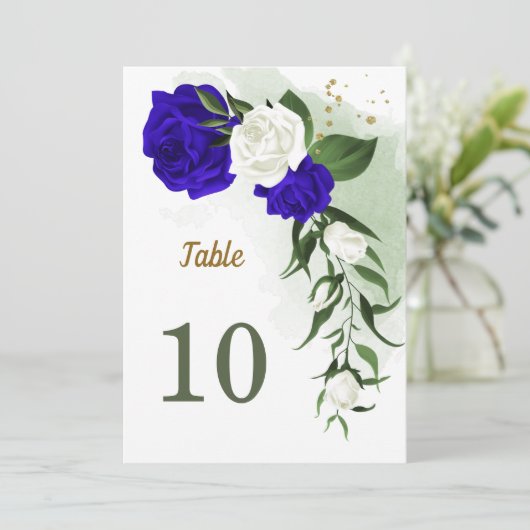 royal white floral greenery table number kaart (Staand voorkant)