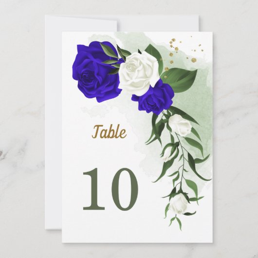 royal white floral greenery table number kaart (Achterkant)