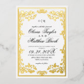 Royal White Gold  Flowers De bruiloft van Folie Uitnodiging (Voorkant)