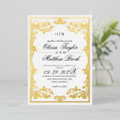 Royal White Gold  Flowers De bruiloft van Folie Uitnodiging (Staand Voorkant)