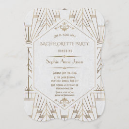 Royal White Gold Great Gatsby Bachelorette Party Kaart