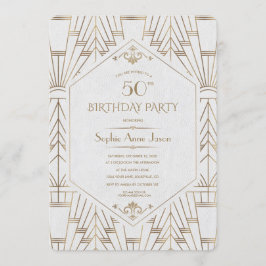 Royal White Gold Great Gatsby Birthday Party Kaart