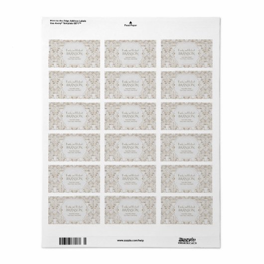 Royal White Gold Great Gatsby Wedding Etiket (Full Sheet)