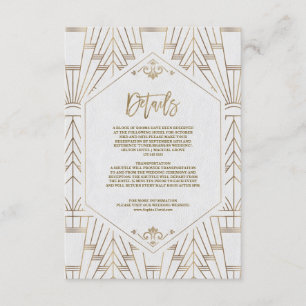 Royal White Gold Great Gatsby Wedding Informatiekaartje