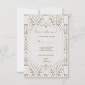 Royal White Gold Great Gatsby Wedding RSVP (Voorkant)