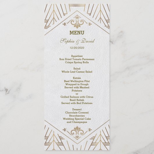 Royal White Gold Grote Gatsby Bruiloft Menu (Achterkant)