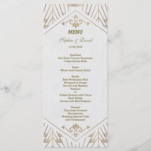 Royal White Gold Grote Gatsby Bruiloft Menu (Voorkant)