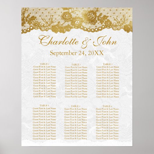 Royal White Gold Lace Seating Chart Poste Poster (Voorkant)