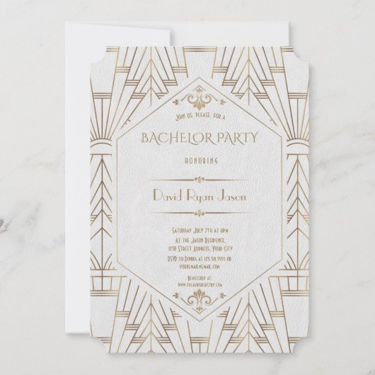 Royal White Goud Great Gatsby Bachelor Party Kaart (Voorkant)