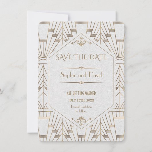 Royal White Goud Great Gatsby Save The Date Kaart (Voorkant)