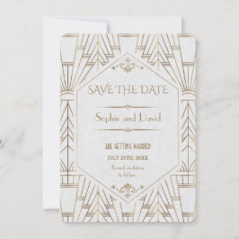 Royal White Goud Great Gatsby Save The Date Kaart