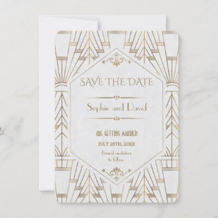 Royal White Goud Great Gatsby Save The Date Kaart