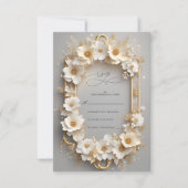 Royal White Roses Floral Crown Wedding RSVP Kaartje (Voorkant)