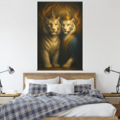Royal White Tiger Couple – Flaming Crown Edition | Canvas Afdruk (Insitu (Slaapkamer))