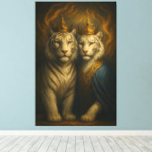 Royal White Tiger Couple – Flaming Crown Edition | Canvas Afdruk (Insitu (Houten vloer))