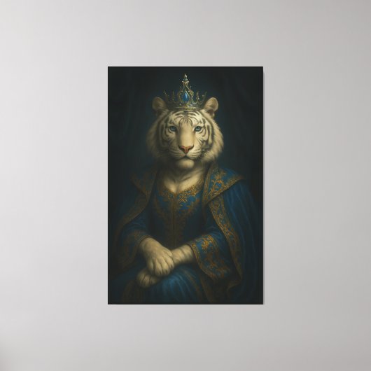 Royal White Tiger Emperor – Blue Robes & Jewel Cro Canvas Afdruk (Voorkant)