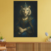 Royal White Tiger Emperor – Blue Robes & Jewel Cro Canvas Afdruk (Insitu (Woonkamer))